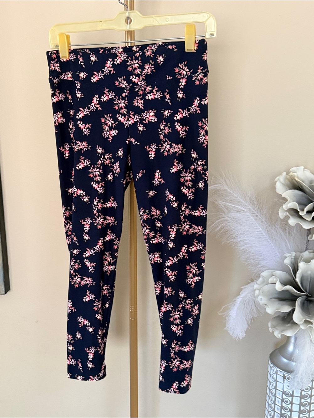 Time and Tru Navy Leggings with Pink Floral Print